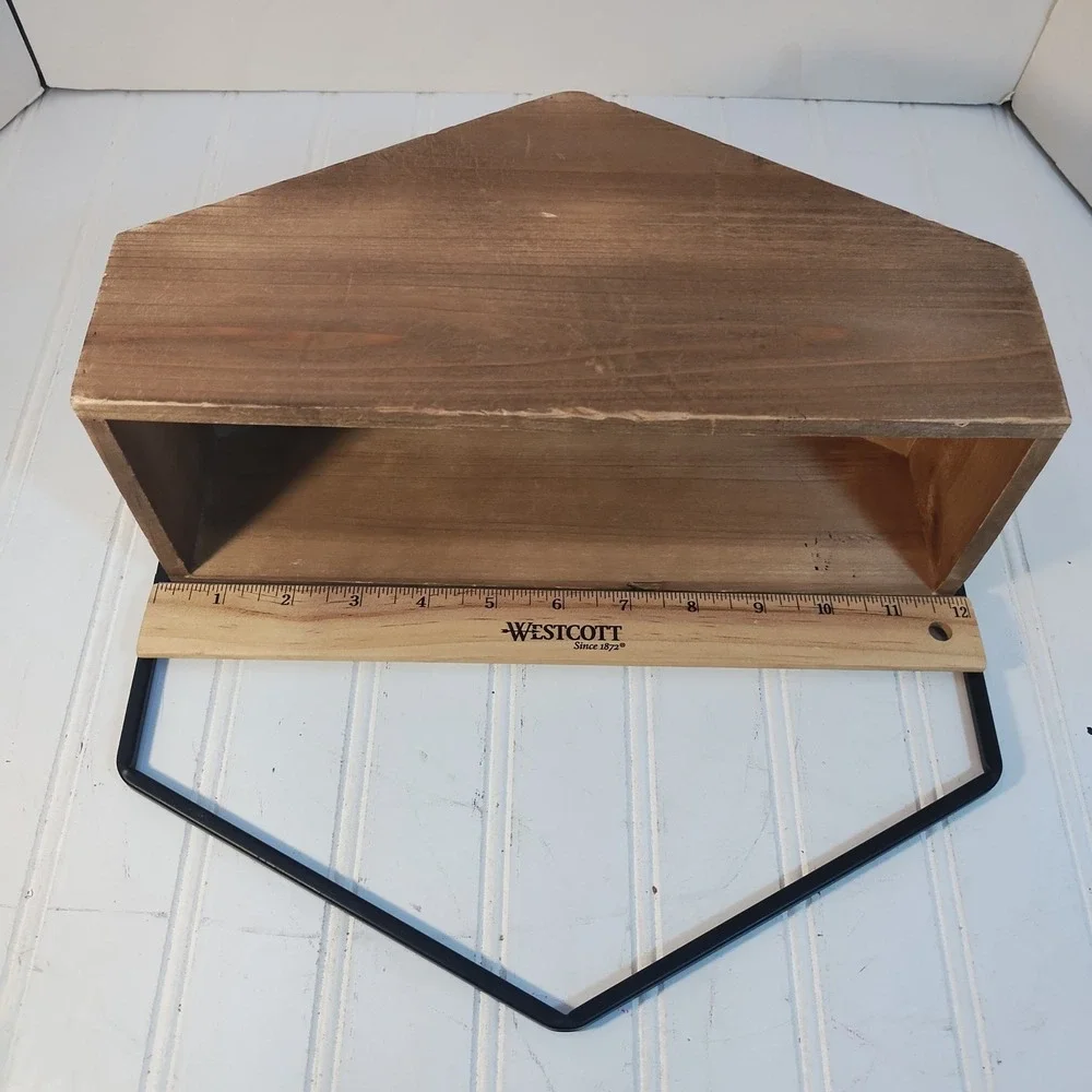 Hexagon Wood & Metal Wall Planter Floating Shelf Brown Black Geometric Decor
